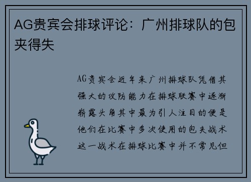 AG贵宾会排球评论：广州排球队的包夹得失