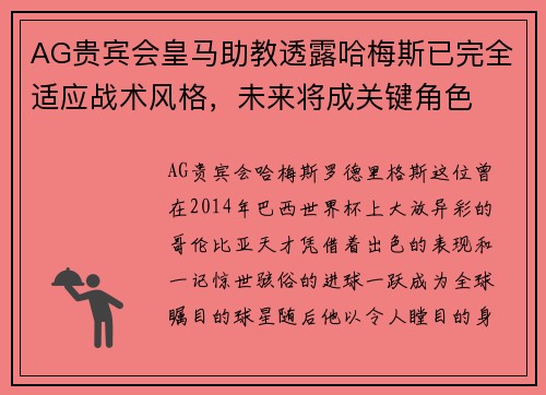 AG贵宾会皇马助教透露哈梅斯已完全适应战术风格，未来将成关键角色